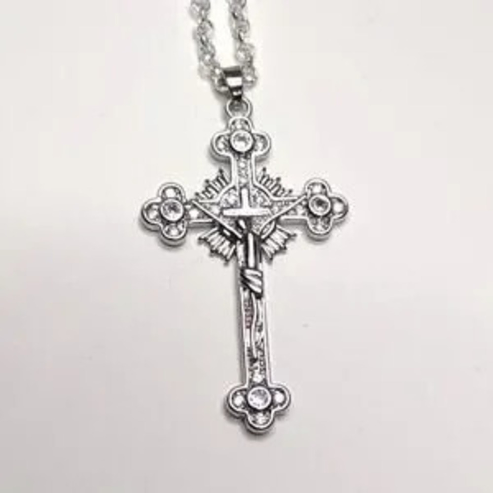 Christian Catholic Necklace Cross Zirconia 925 Silver Chain Jesus Christmas NEW